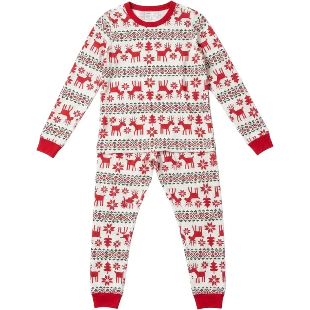 Hanna Andersson Kids Red Reindeer Fair Isle Organic Cotton Pajamas US 14